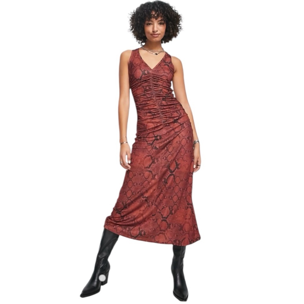 ASOS Snake Print Sleeveless Midi Dress with Ruching